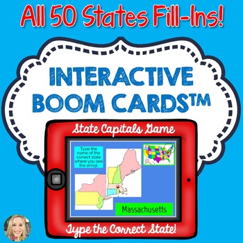 Preview of U.S. State Geography Boom Cards, Fill in the Blanks, Geography, Maps, Games