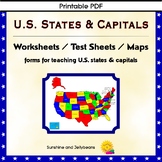 U.S. States & Capitals Worksheets, Test Sheets, Maps - U.S