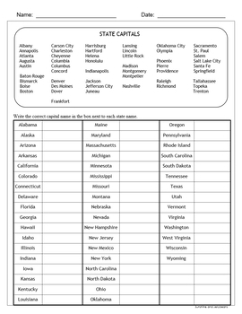 U.S. States & Capitals Worksheets, Test Sheets, Maps - U.S. Geography