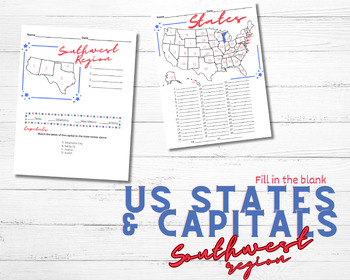Preview of U.S. States & Capitals for Southwest Region