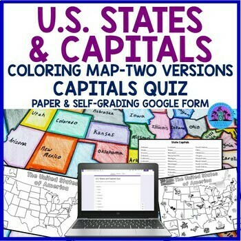 Preview of U.S. States and Capitals Map Labeling and Quiz