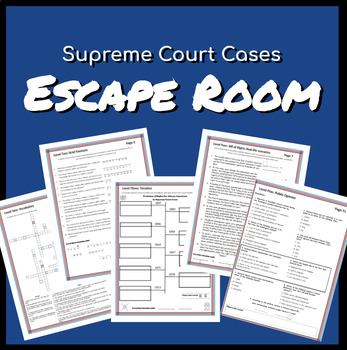 Preview of U.S. Supreme Court Cases Escape Room--Judicial Branch; Constitution; Amendments