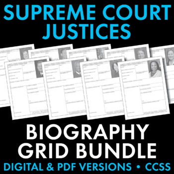 Preview of U.S. Supreme Court Justices Biography Research Grid Bundle, PDF & Google Drive
