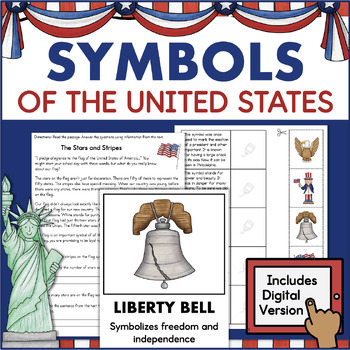 Preview of US American Symbols Worksheets Posters Social Studies Reading Passages