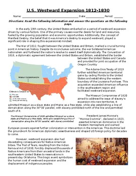 Preview of U.S. Westward Expansion 1812 to 1830: Informational Text, Images, and Assessment