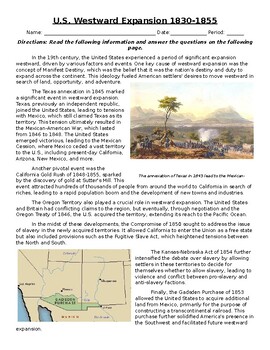 Preview of U.S. Westward Expansion 1830 to 1855: Informational Text, Images, and Assessment