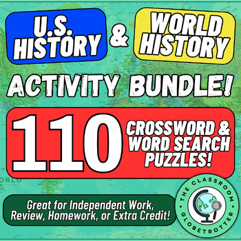Preview of U.S. & World History - Crossword and Word Search Bundle - 110 NO PREP Activities