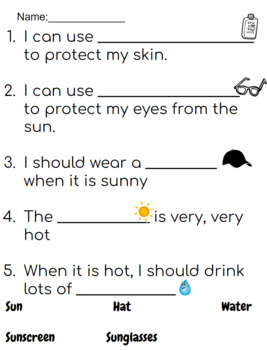 Preview of U/V Sun Safety Fill in the Blanks