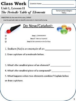 Preview of U1,L11 Periodic Table Classwork | Middle School Science Curriculum Lesson 11