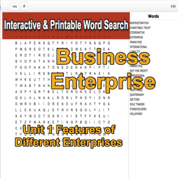 Preview of Business Enterprise Environment Features Word Search