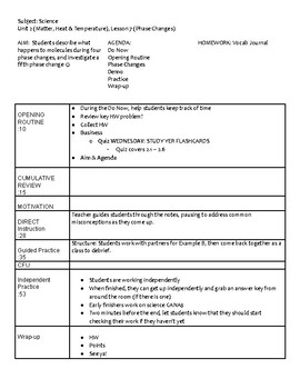 Preview of U2,L7: Phase Changes| Lesson Template, Classwork, Homework | MS Science