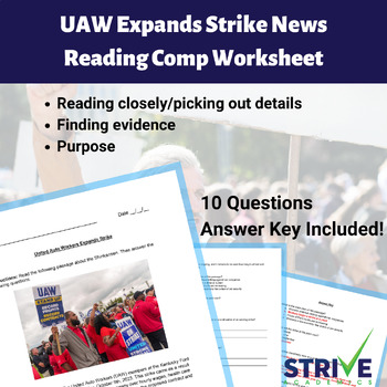 Preview of UAW Strike Expands News Article Non-fiction Reading Comprehension