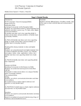 Preview of UBD Spanish I- Elementary/Middle School- El Calendario y el Tiempo (Clima)