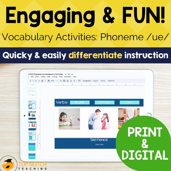 Preview of UE Sound Vocabulary Worksheets: EW UE U U_E | Long U Vowel Teams Print & Digital