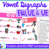 UE, UI and EW vowel digraphs - posters and worksheets