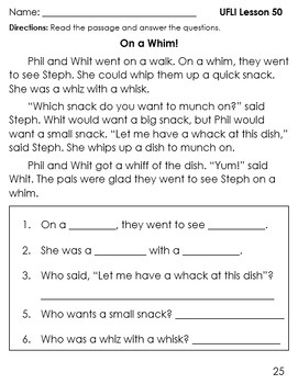 Preview of UFLI Aligned Passages with Comprehension/Spelling Skill Questions -Lessons 35-53