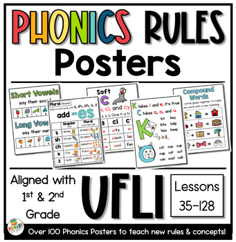 Preview of UFLI Phonics Rules Posters, Anchor Charts Lessons 35-128, 1st & 2nd Grade