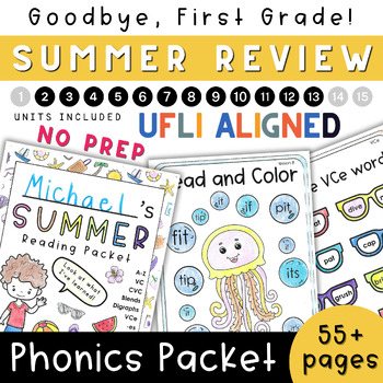 Preview of UFLI-Aligned! Summer Reading Review Packet -First to 2nd Grade- Digr, VCe, R-con