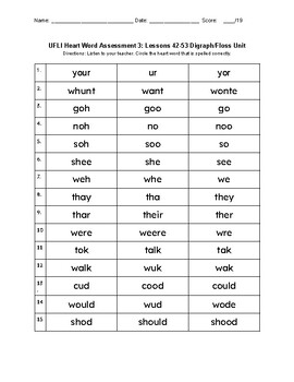 UFLI Heart Word Reading Assessment 3 Lessons 42-53 by Betty Botter