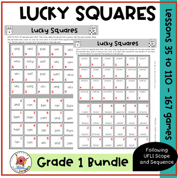 Preview of UFLI INSPIRED GAMES | Lucky Squares Phonics | GRADE 1 BUNDLE Lessons 35 to 110