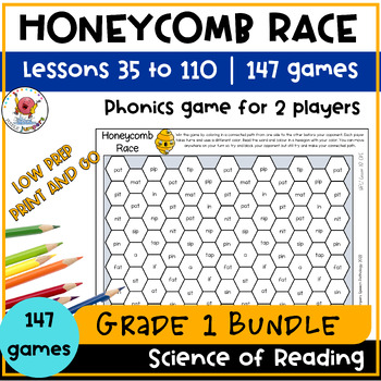Preview of UFLI INSPIRED PHONICS | Honeycomb Race Game | GRADE 1 BUNDLE lessons 35 to 110
