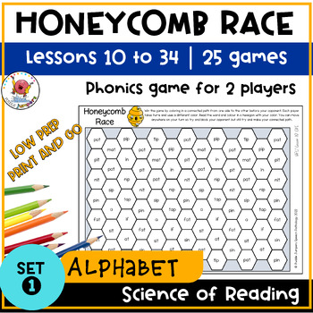 Preview of UFLI INSPIRED PHONICS | Honeycomb Race Game | Word Work Lessons 10 to 34 CVC