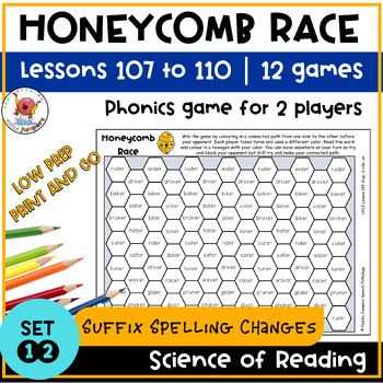 Preview of UFLI INSPIRED PHONICS | Honeycomb Race Game | Word Work Lessons 107 to 110