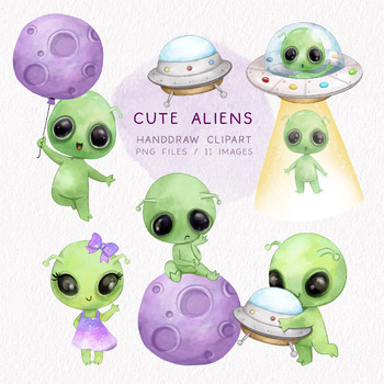 Preview of UFO, Alien Clipart, Instant Download