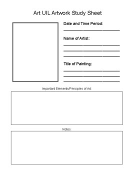 Preview of UIL Art Study Worksheets