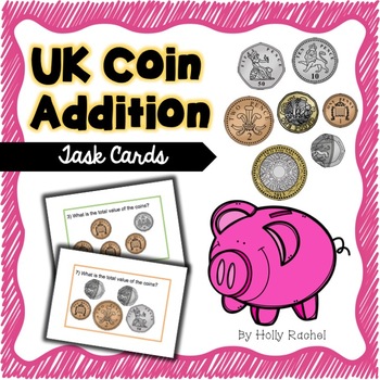 Preview of UK Coin Addition Task Cards