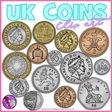 British UK coins realistic clip art: 1p, 2p, 5p, 10p, 20p,