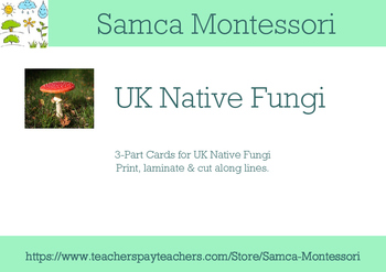 Preview of UK Fungus Montessori 3-Part Cards