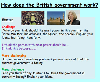 Preview of UK Government - Presentation and Worksheets