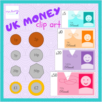 Preview of UK Money Clip Art: 1p, 2p, 5p, 10p, 20p, 50p, £1, £2, £5, £10, £20, £50