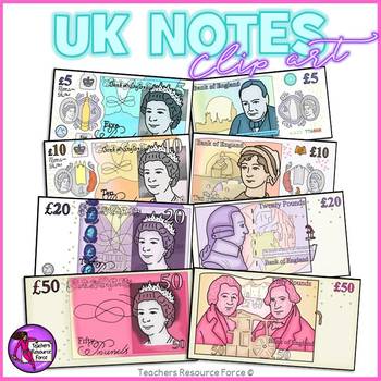 Preview of UK Money Realistic Clip Art: £5, £10, £20 and £50 notes