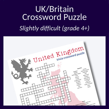 Preview of UK trivia crossword puzzle for kids! Perfect for parties or research. Grade 4+