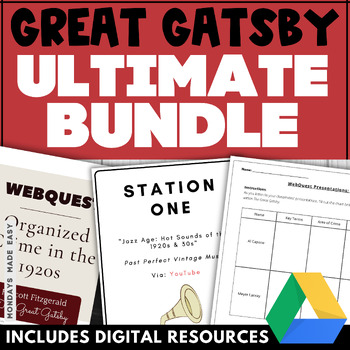 Great Gatsby Novel Study UNIT Pre Reading Activity, Quizzes, Worksheets