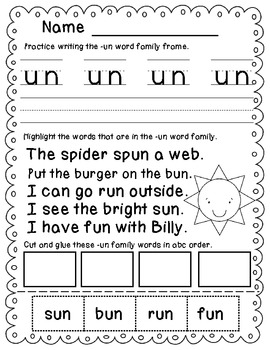 Un Word Family Mini Pack By Latoya Reed Teachers Pay
