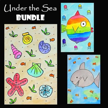 Preview of UNDER IN THE SEA BUNDLE | 3 Easy Directed Drawing & Painting Video Art Projects