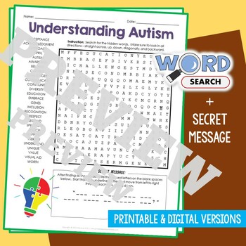 Preview of UNDERSTANDING AUTISM, AWARENESS Word Search Puzzle Activity Vocabulary Worksheet