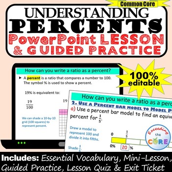 Preview of UNDERSTANDING PERCENTS PowerPoint Lesson AND Guided Practice - DIGITAL