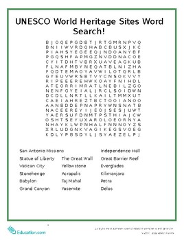 Preview of UNESCO World Heritage Sites Word Search!
