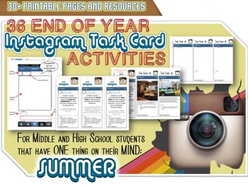 Preview of UNIQUE End of Year "Instagram" Task Cards - Student Favorite - Print and Go