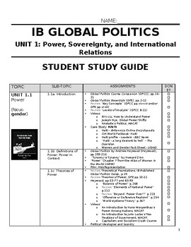 Preview of UNIT 1 Student Study Guide for IB Global Politics, HL or SL