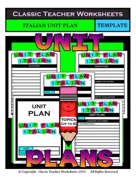 Preview of UNIT PLAN Italian Unit Plan Template Up to Six Topics