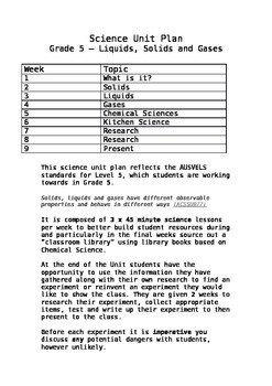Preview of UNIT PLAN: Solids, Liquids, Gases - GRADE 5/6