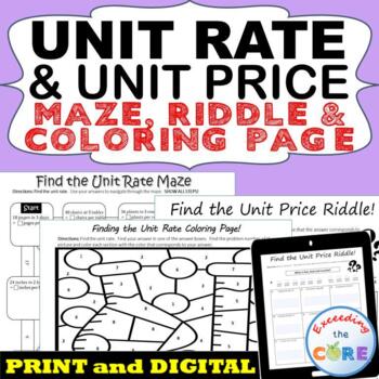 Preview of UNIT RATE AND UNIT PRICE Maze, Riddle, Coloring Page | Print and Digital
