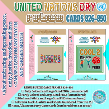 Preview of UNITED NATIONS DAY Rebus Puzzle Party Game Cards 826–850