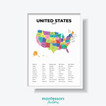 Preview of UNITED STATES MAP Geography Wall Art Montessori Educational Poster Chart