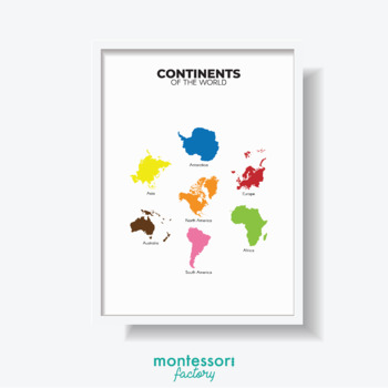 Preview of CONTINENTS OF THE WORLD Geography Wall Art Montessori Educational Poster Chart